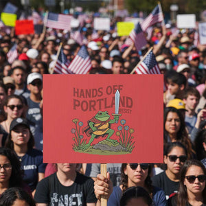 Hands Off Portland Sword Frog Protest Sign Freedom Fighters Hero Resist TS02 Horizontal 18" x 24" Red Print Your Wear