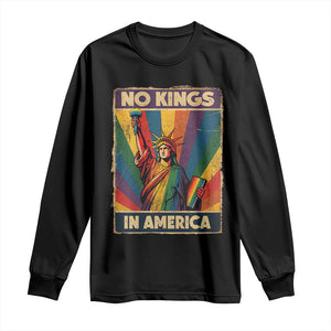 No Kings in America Pride Long Sleeve Shirt Rainbow Statue of Liberty Protest TS02 Black Print Your Wear