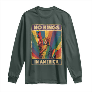 No Kings in America Pride Long Sleeve Shirt Rainbow Statue of Liberty Protest TS02 Dark Forest Green Print Your Wear