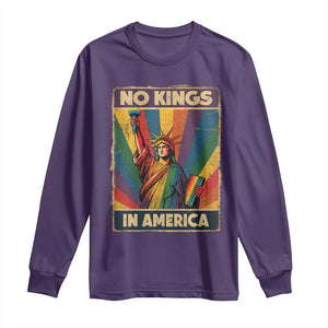 No Kings in America Pride Long Sleeve Shirt Rainbow Statue of Liberty Protest TS02 Purple Print Your Wear