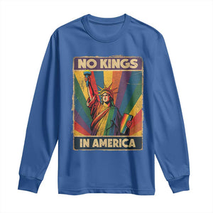 No Kings in America Pride Long Sleeve Shirt Rainbow Statue of Liberty Protest TS02 Royal Blue Print Your Wear