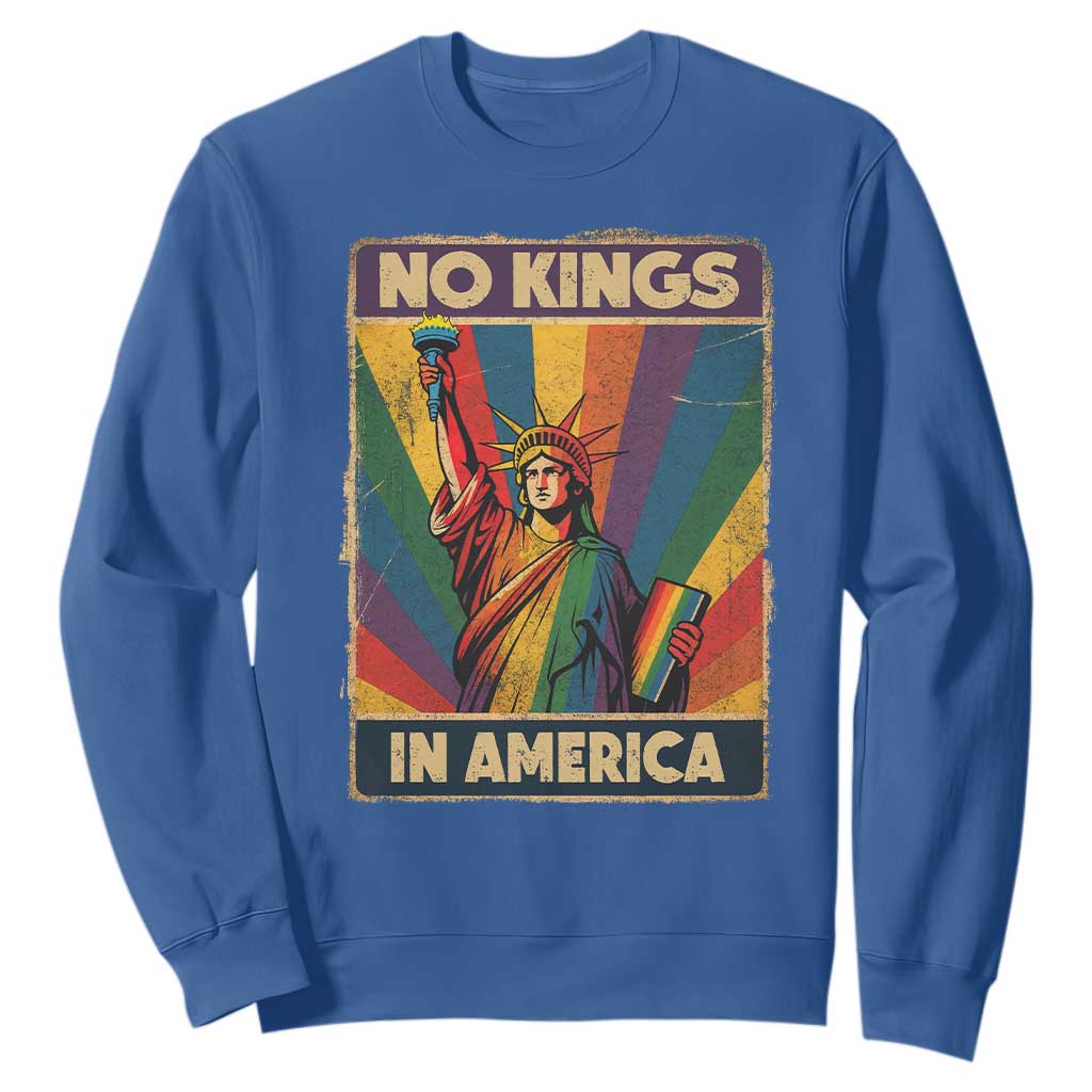No Kings in America Pride Sweatshirt Rainbow Statue of Liberty Protest TS02 Royal Blue Print Your Wear