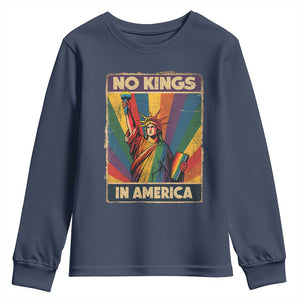No Kings in America Pride Youth Sweatshirt Rainbow Statue of Liberty Protest TS02 Navy Print Your Wear