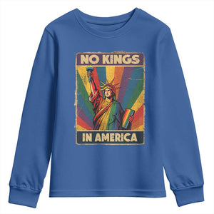 No Kings in America Pride Youth Sweatshirt Rainbow Statue of Liberty Protest TS02 Royal Blue Print Your Wear