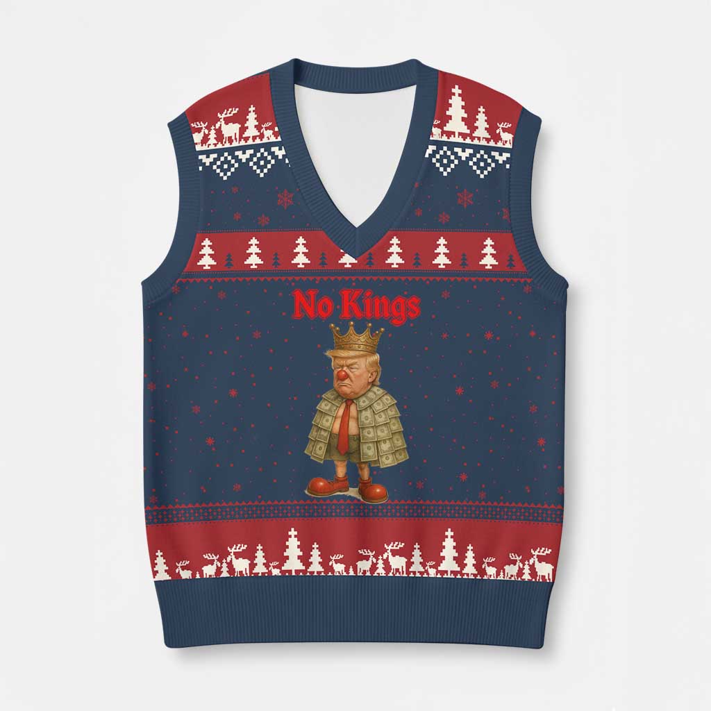 No Kings Trump V-Neck Knit Sweater Vest Satirical Clown Ruler Political Satire TS02 Navy Red Print Your Wear