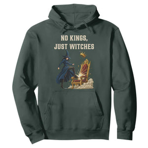 No Kings Just Witches Hoodie Feminist Witch Kicking Throne Protest TS02 Dark Forest Green Print Your Wear