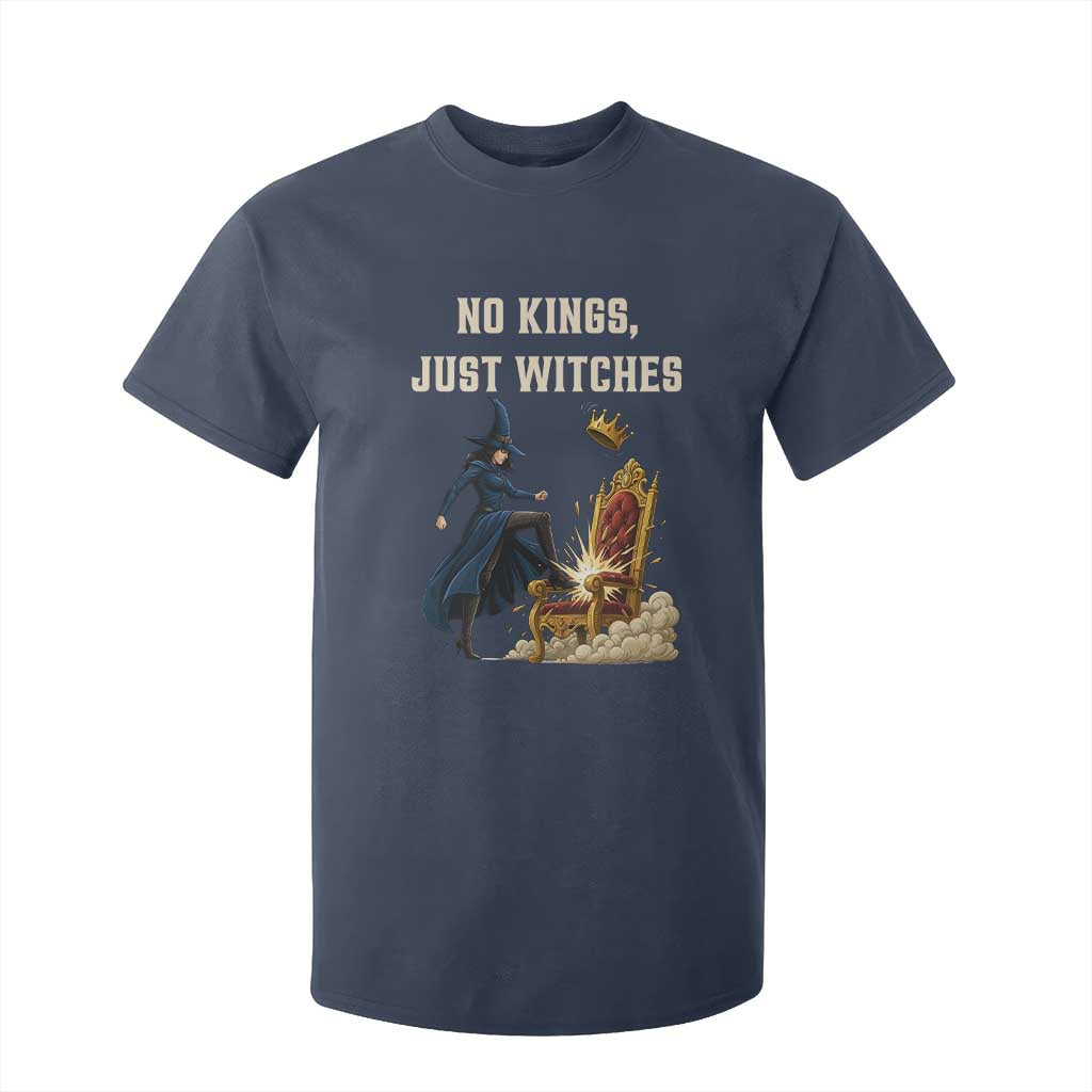 No Kings Just Witches T Shirt For Kid Feminist Witch Kicking Throne Protest TS02 Navy Print Your Wear