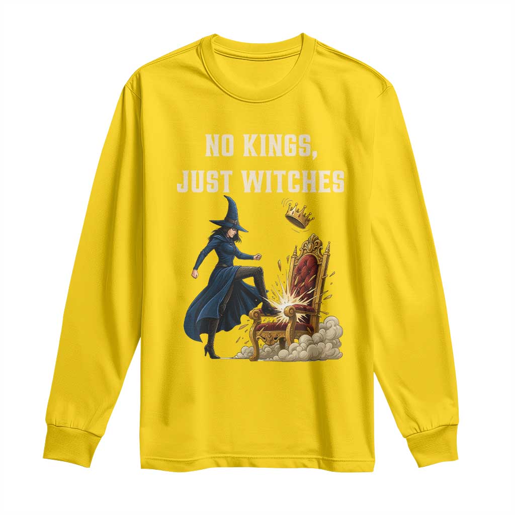 No Kings Just Witches Long Sleeve Shirt Feminist Witch Kicking Throne Protest TS02 Daisy Print Your Wear