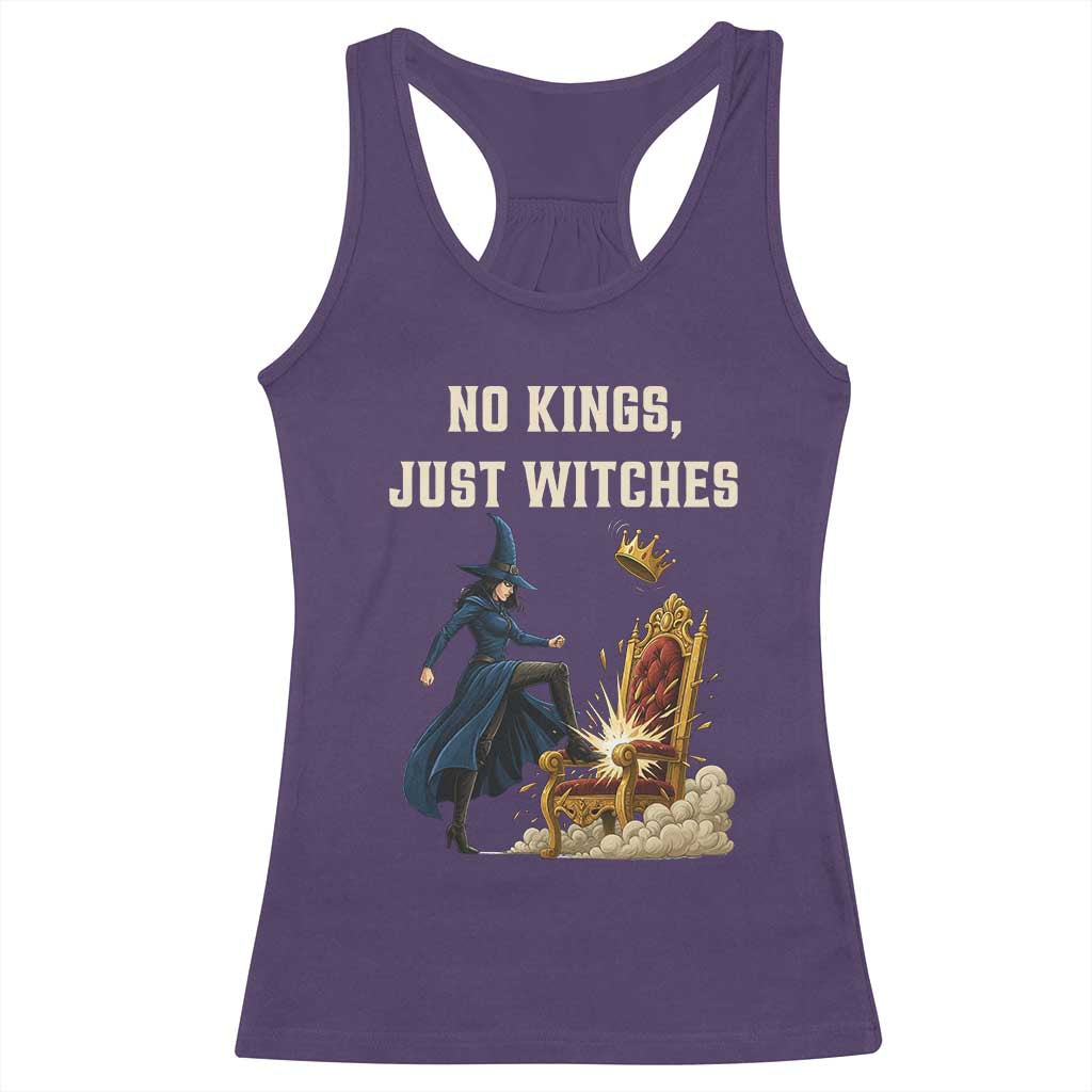 No Kings Just Witches Racerback Tank Top Feminist Witch Kicking Throne Protest TS02 Purple Print Your Wear