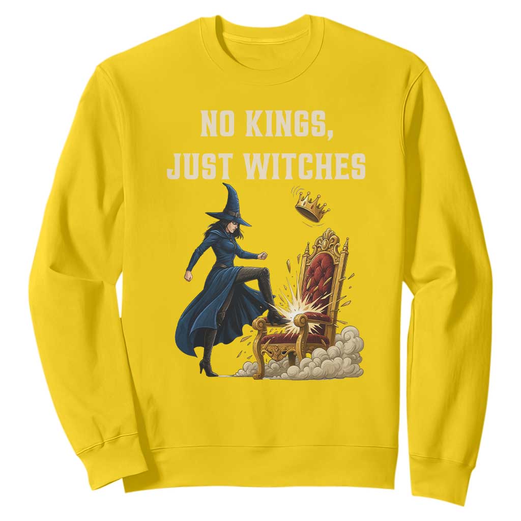 No Kings Just Witches Sweatshirt Feminist Witch Kicking Throne Protest TS02 Daisy Print Your Wear