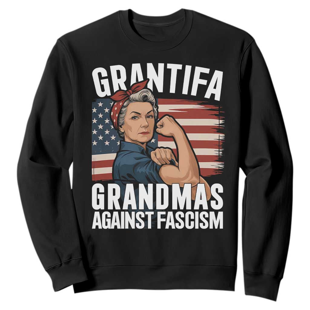 Patriotic Grantifa Sweatshirt - Grandmas Against Fascism Protest American Flag Pullover TS02 Black Print Your Wear