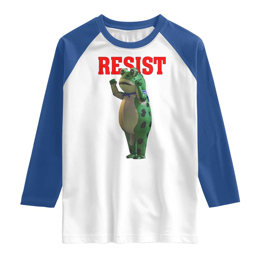 Funny Inflatable Portland Frog Resist Raglan Shirt Freedom Protest TS02 White Royal Print Your Wear