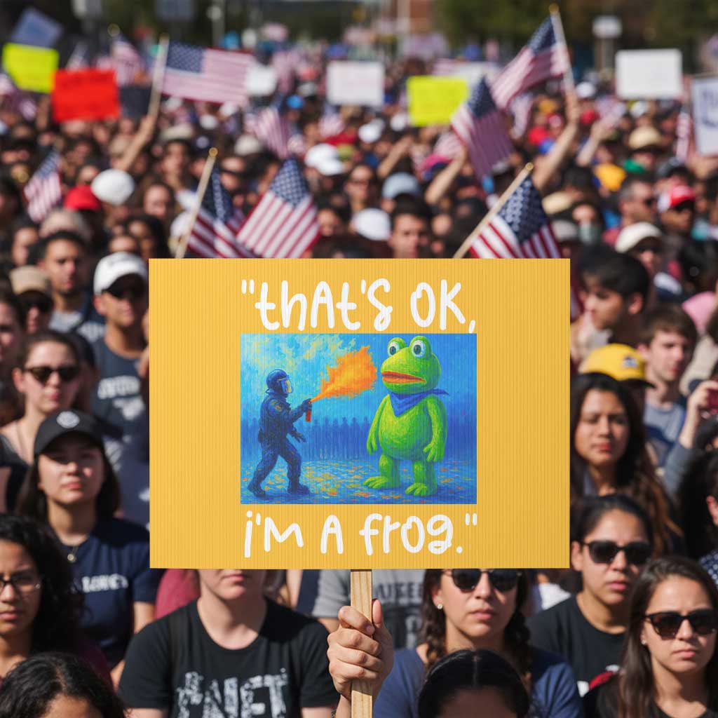 Funny Portland Frog Protest Protest Sign Thats OK Im A Frog Pepper Spray TS02 Horizontal 18