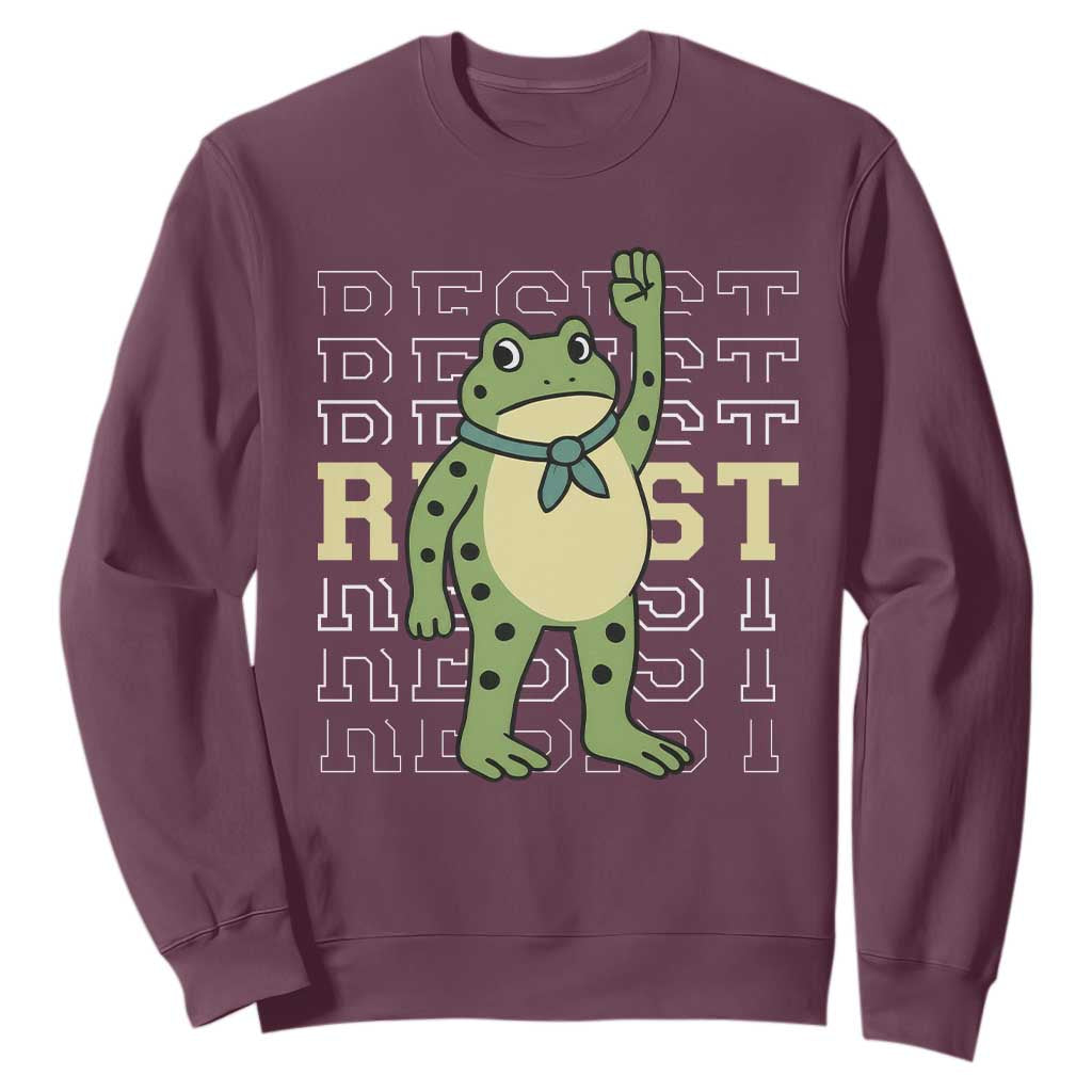 Resist Raised Fist Frog Sweatshirt Portland Protest Freedom Fighter TS02 Maroon Print Your Wear
