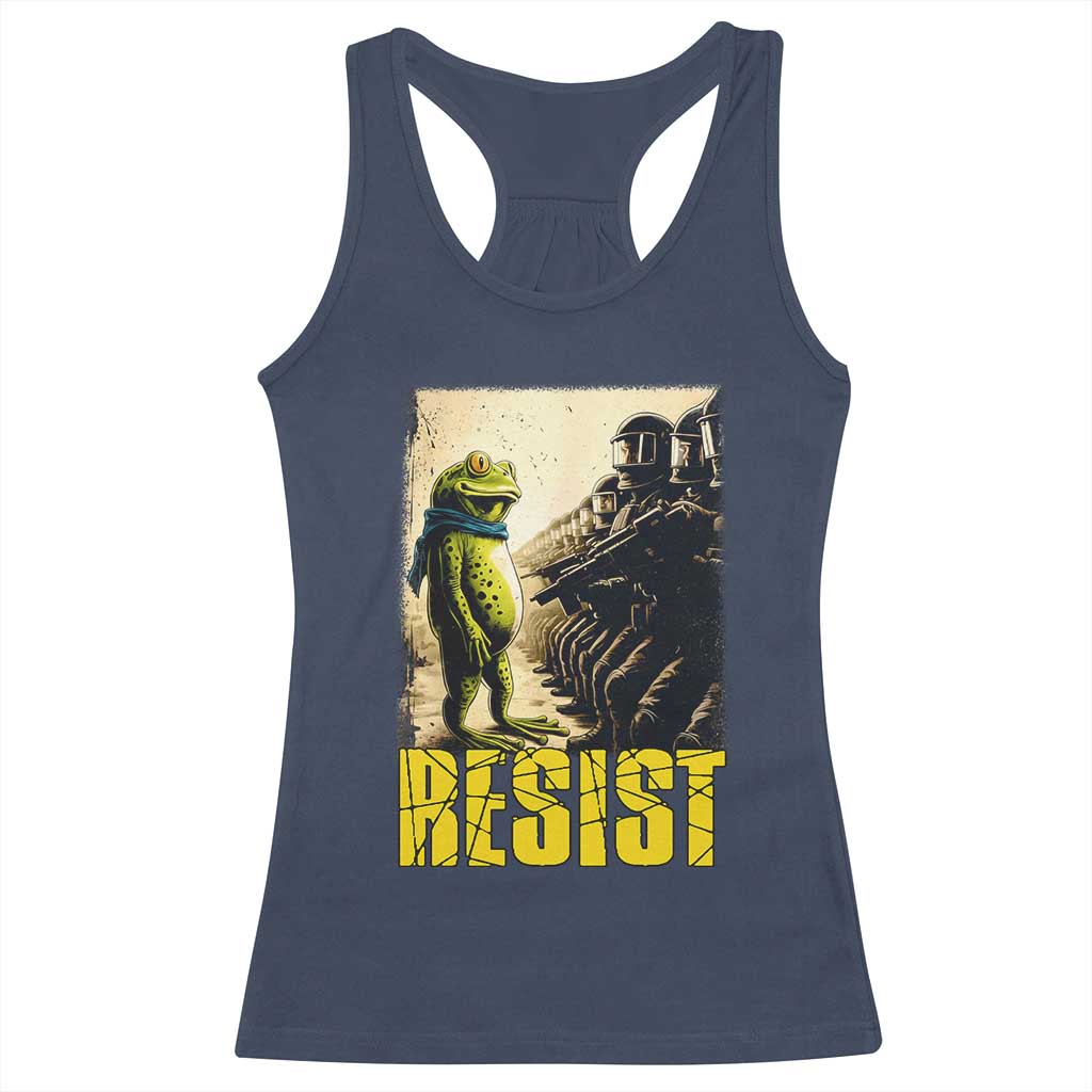 Resist Frog Racerback Tank Top Stand Against Free Portland Protest TS02 Navy Print Your Wear