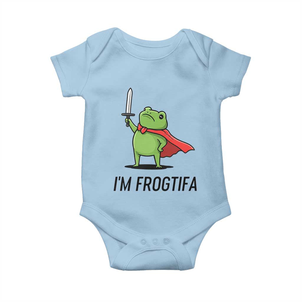 Funny Huzzah Frog Baby Onesie Im Frogtifa Knight Resist Protest TS02 Light Blue Print Your Wear