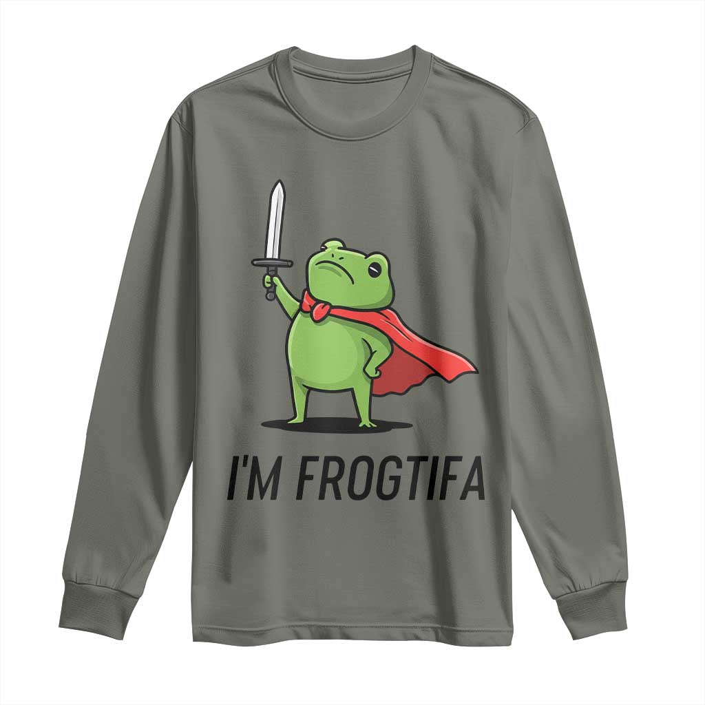 Funny Huzzah Frog Long Sleeve Shirt Im Frogtifa Knight Resist Protest TS02 Military Green Print Your Wear
