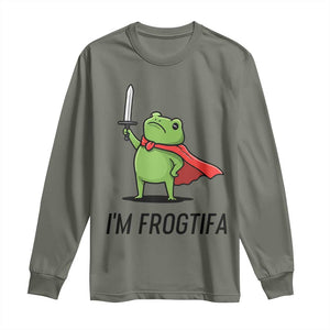 Funny Huzzah Frog Long Sleeve Shirt Im Frogtifa Knight Resist Protest TS02 Military Green Print Your Wear