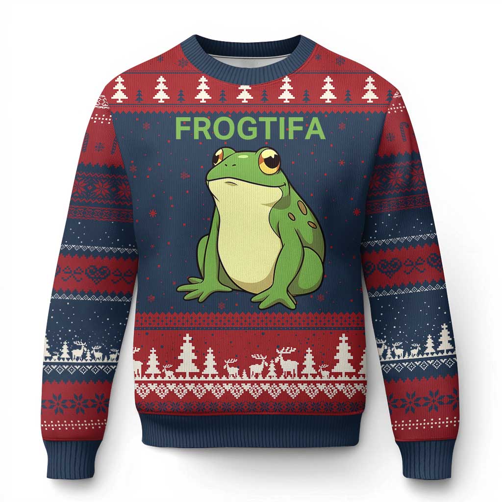 Funny Frogtifa Ugly Christmas Sweater Resist Frog Protest Against Fascism TS02 Navy Red Print Your Wear