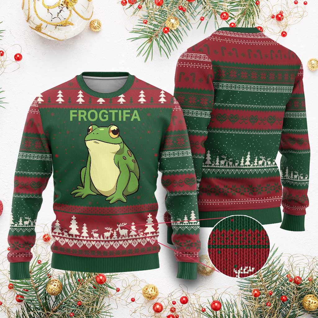 Funny Frogtifa Ugly Christmas Sweater Resist Frog Protest Against Fascism TS02 Red Green Print Your Wear