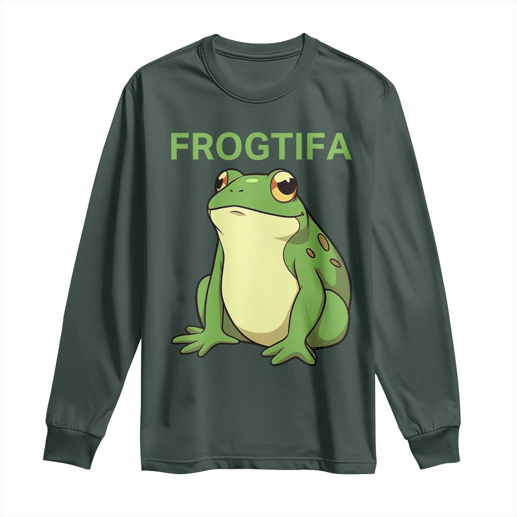 Funny Frogtifa Long Sleeve Shirt Resist Frog Protest Against Fascism TS02 Dark Forest Green Print Your Wear
