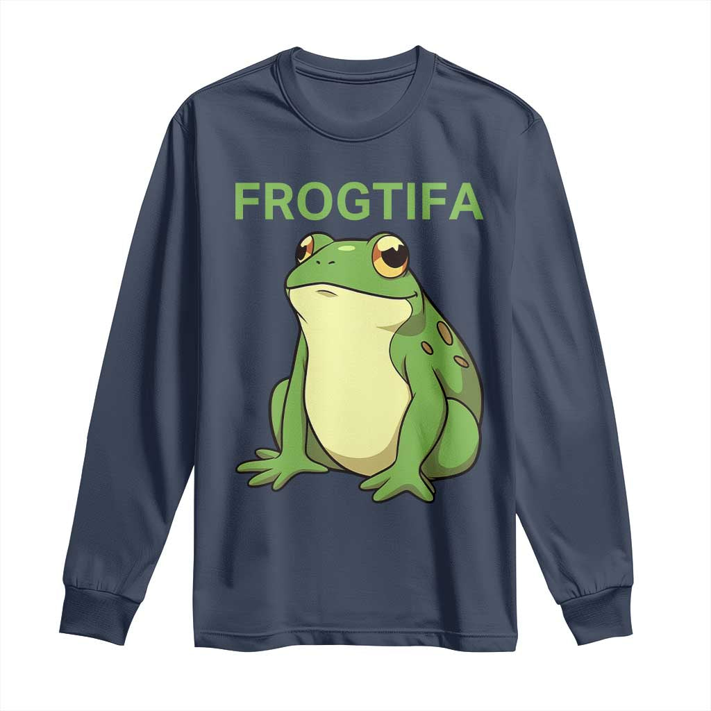 Funny Frogtifa Long Sleeve Shirt Resist Frog Protest Against Fascism TS02 Navy Print Your Wear