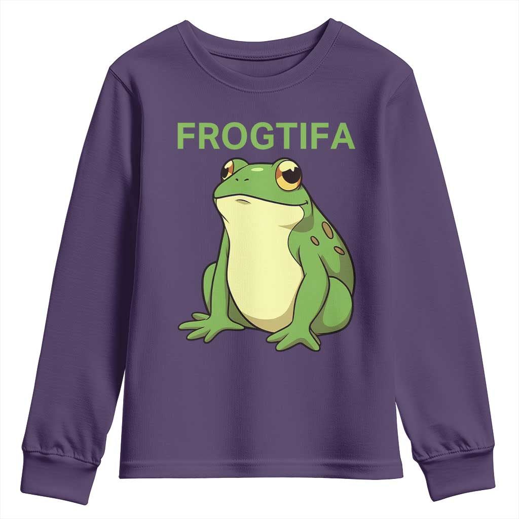 Funny Frogtifa Youth Sweatshirt Resist Frog Protest Against Fascism TS02 Purple Print Your Wear