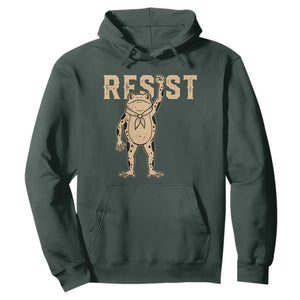 Frog Resist Hoodie Raised Fist Protest Fighter Retro Graphic TS02 Dark Forest Green Print Your Wear