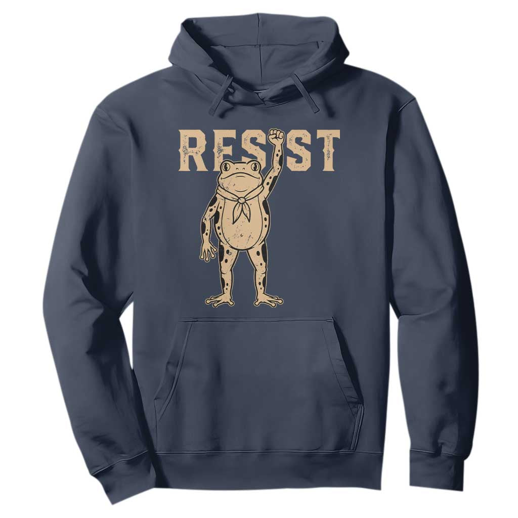 Frog Resist Hoodie Raised Fist Protest Fighter Retro Graphic TS02 Navy Print Your Wear