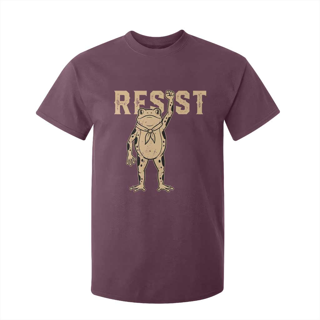 Frog Resist T Shirt For Kid Raised Fist Protest Fighter Retro Graphic TS02 Maroon Print Your Wear
