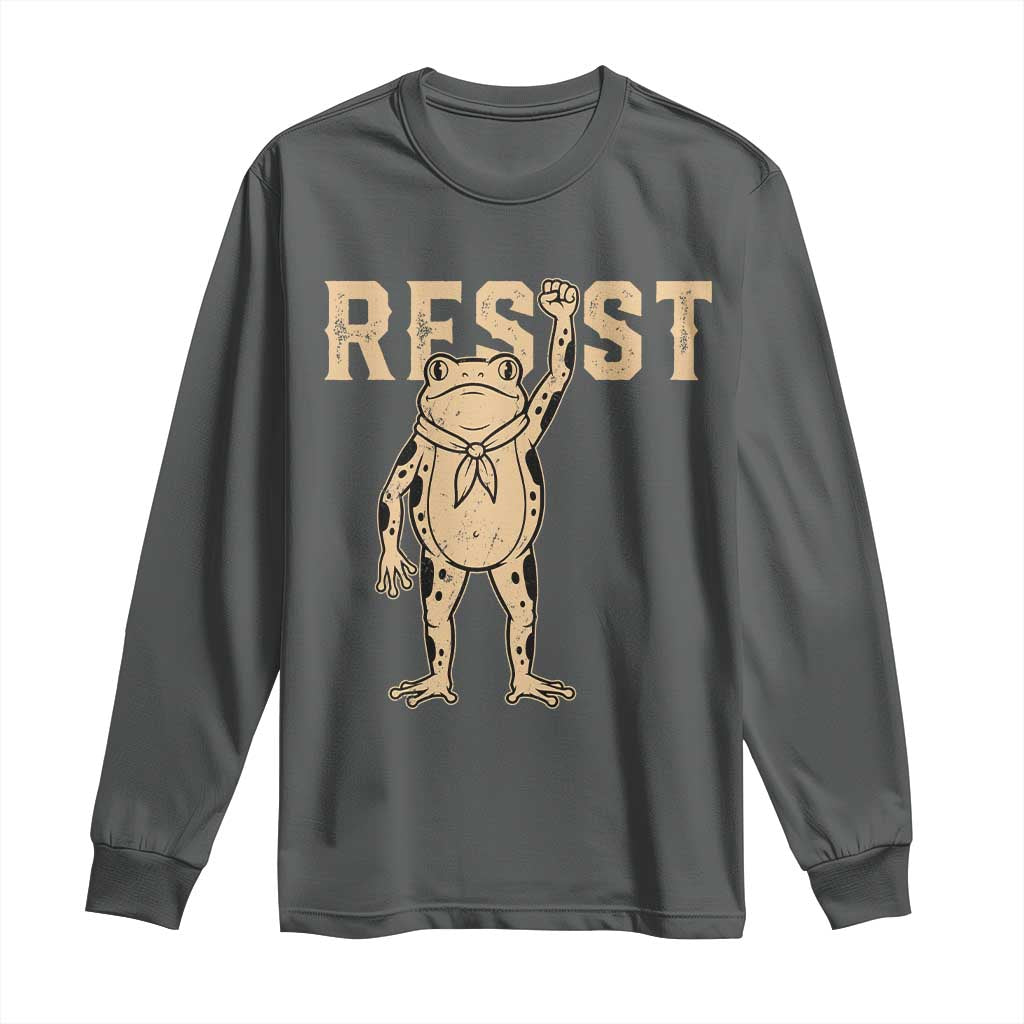 Frog Resist Long Sleeve Shirt Raised Fist Protest Fighter Retro Graphic TS02 Dark Heather Print Your Wear