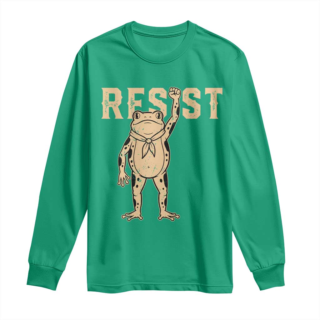 Frog Resist Long Sleeve Shirt Raised Fist Protest Fighter Retro Graphic TS02 Irish Green Print Your Wear