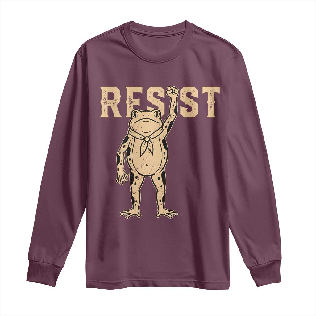 Frog Resist Long Sleeve Shirt Raised Fist Protest Fighter Retro Graphic TS02 Maroon Print Your Wear