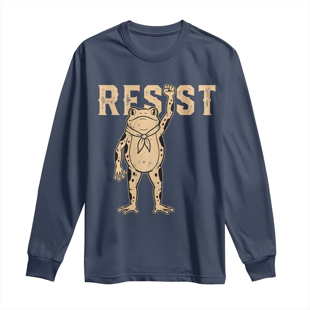 Frog Resist Long Sleeve Shirt Raised Fist Protest Fighter Retro Graphic TS02 Navy Print Your Wear