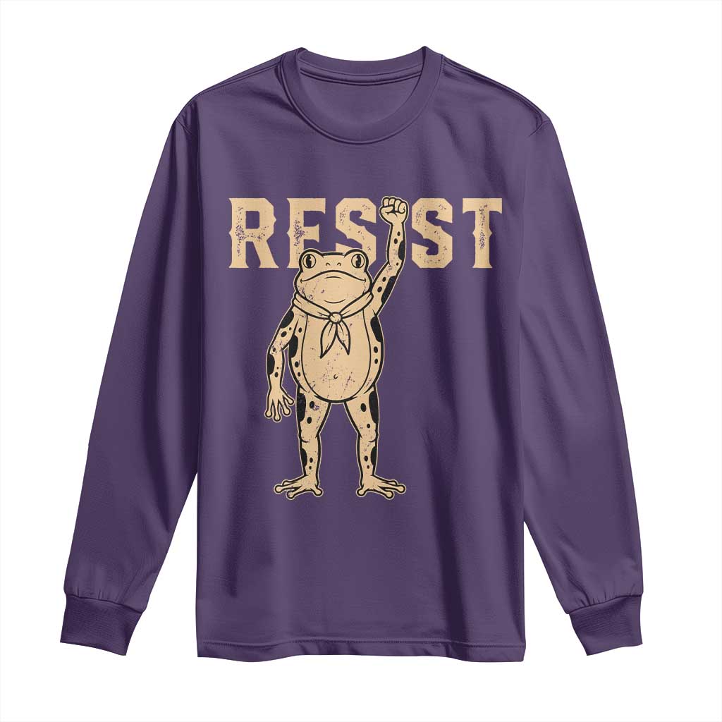 Frog Resist Long Sleeve Shirt Raised Fist Protest Fighter Retro Graphic TS02 Purple Print Your Wear