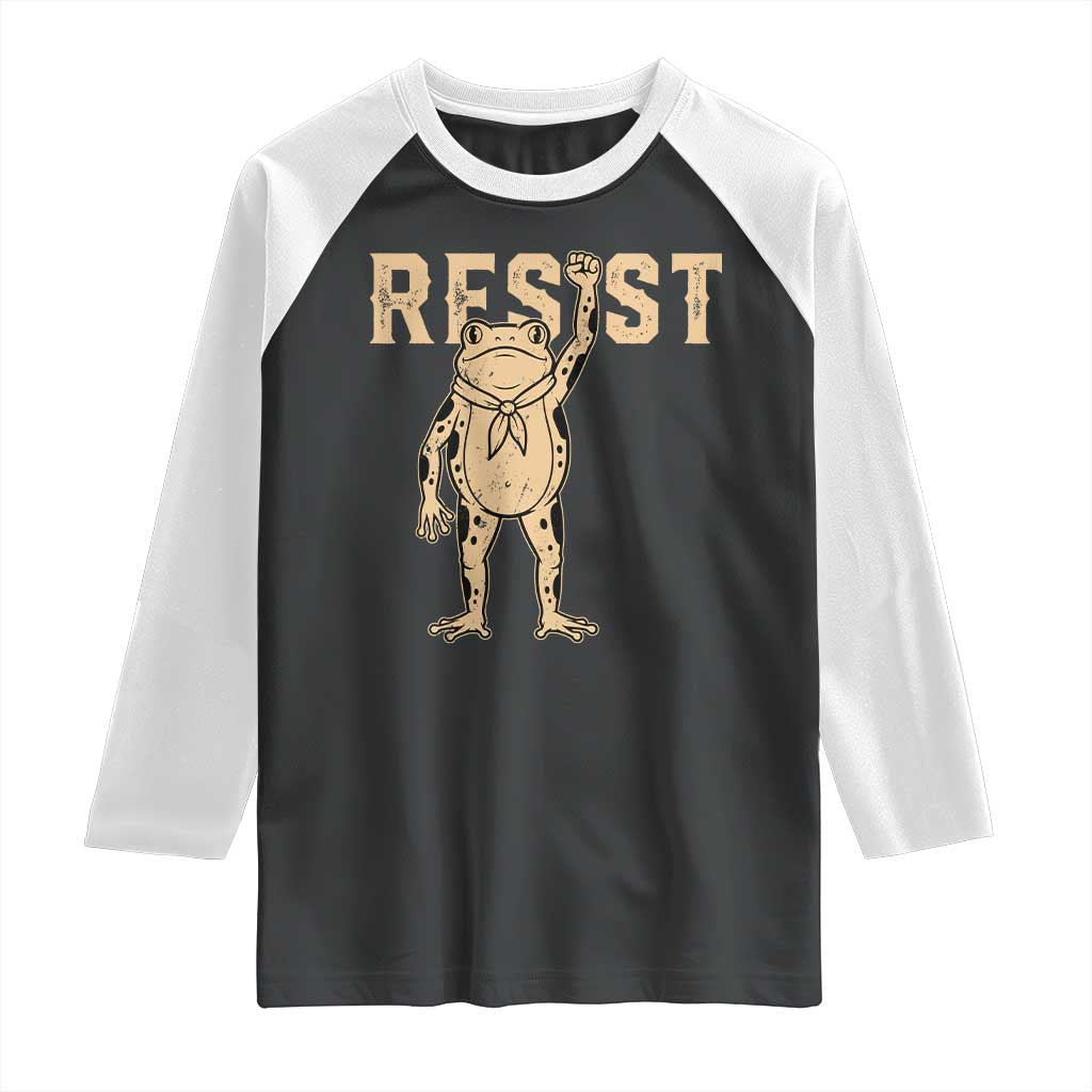 Frog Resist Raglan Shirt Raised Fist Protest Fighter Retro Graphic TS02 Black White Print Your Wear