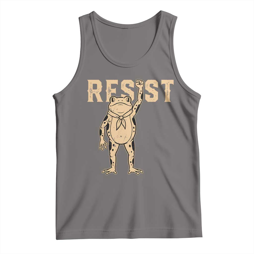 Frog Resist Tank Top Raised Fist Protest Fighter Retro Graphic TS02 Deep Heather Print Your Wear