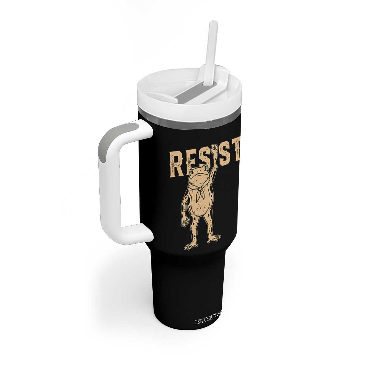 Frog Resist Tumbler With Handle Raised Fist Protest Fighter Retro Graphic TS02 Print Your Wear