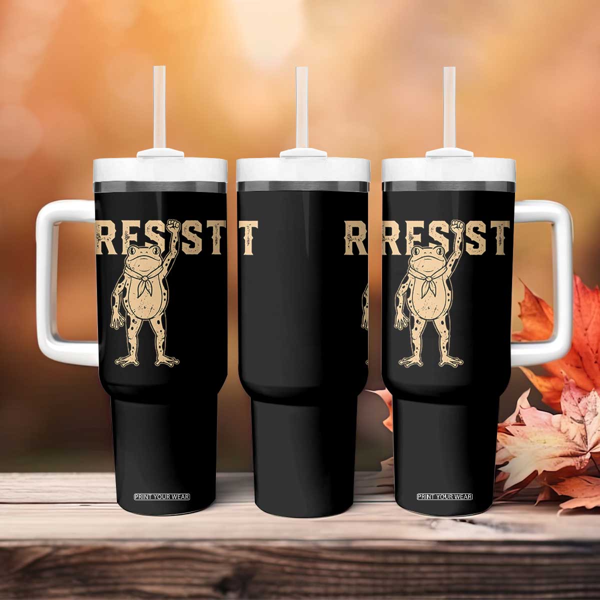 Frog Resist Tumbler With Handle Raised Fist Protest Fighter Retro Graphic TS02 Print Your Wear