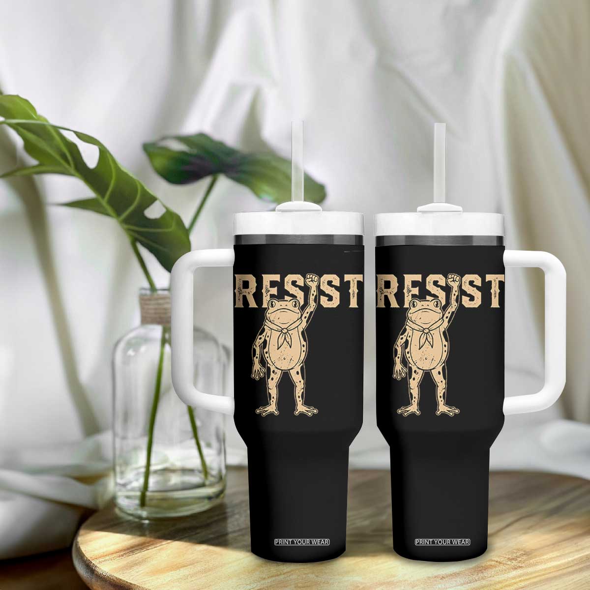 Frog Resist Tumbler With Handle Raised Fist Protest Fighter Retro Graphic TS02 Print Your Wear