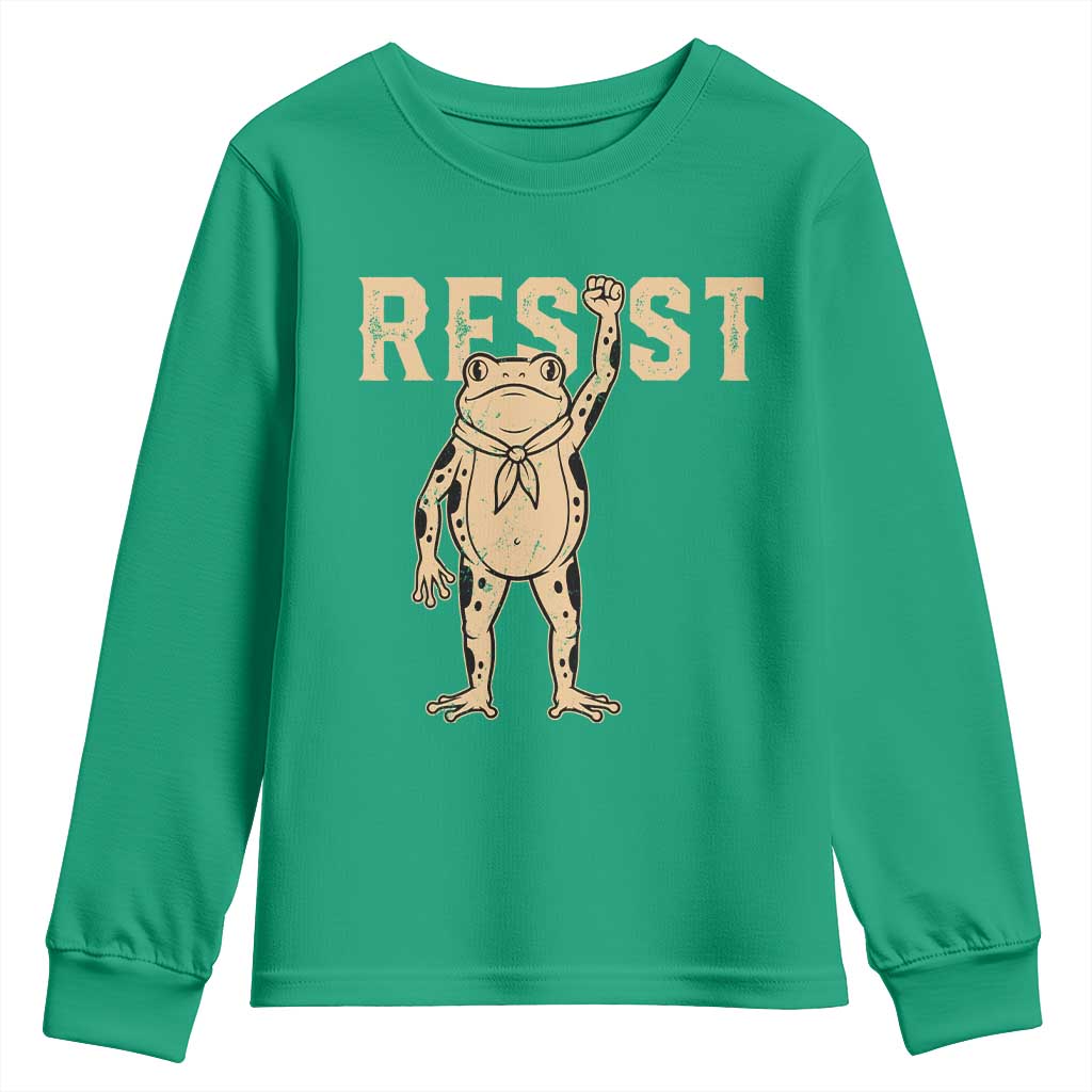 Frog Resist Youth Sweatshirt Raised Fist Protest Fighter Retro Graphic TS02 Irish Green Print Your Wear
