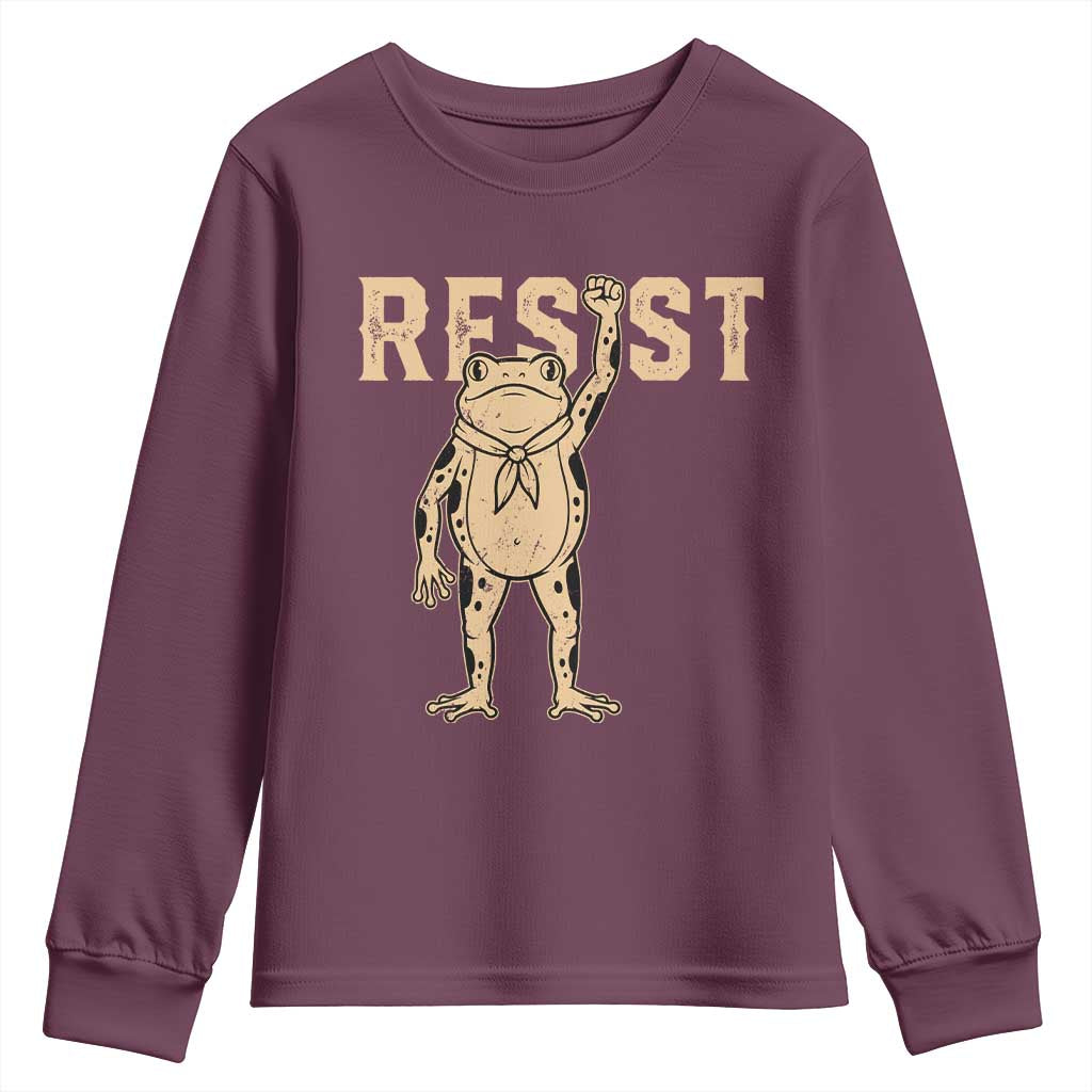 Frog Resist Youth Sweatshirt Raised Fist Protest Fighter Retro Graphic TS02 Maroon Print Your Wear