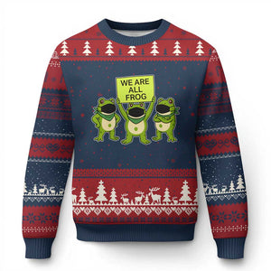 We Are All Frog Ugly Christmas Sweater Frogs Protest Together Strong TS02 Navy Red Print Your Wear