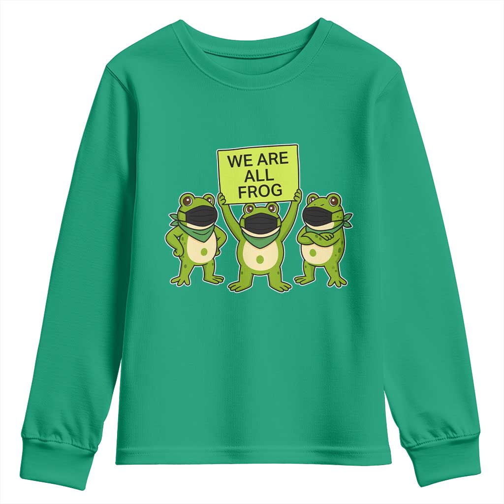 We Are All Frog Youth Sweatshirt Frogs Protest Together Strong TS02 Irish Green Print Your Wear