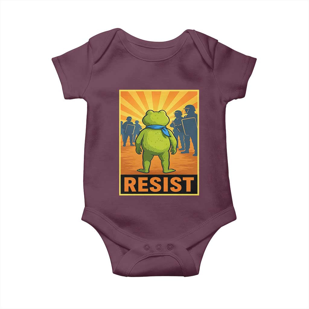 Resist Frog Graphic Baby Onesie Protest Stand Against Fascism TS02 Maroon Print Your Wear