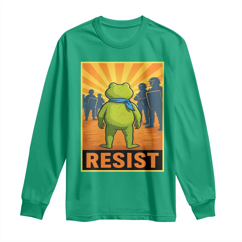 Resist Frog Graphic Long Sleeve Shirt Protest Stand Against Fascism TS02 Irish Green Print Your Wear