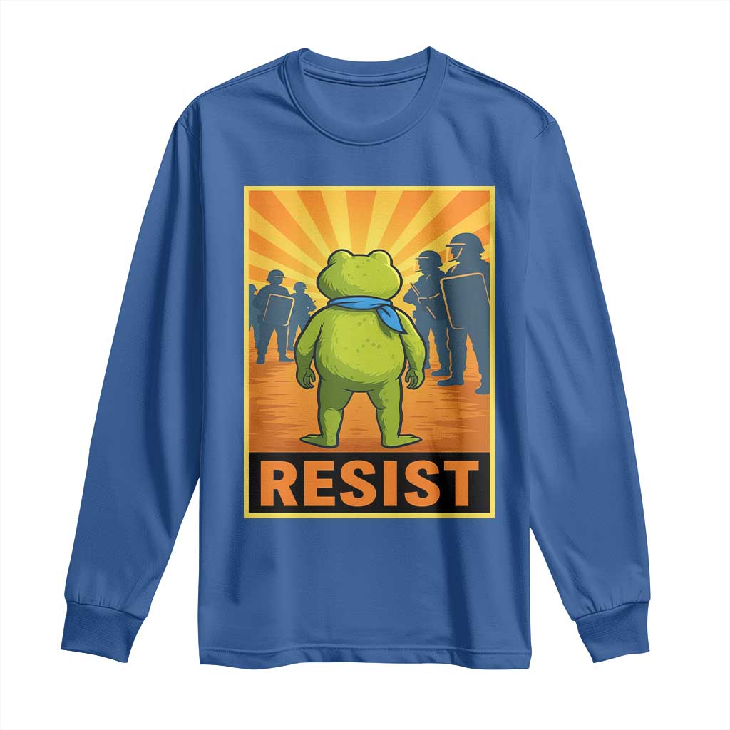 Resist Frog Graphic Long Sleeve Shirt Protest Stand Against Fascism TS02 Royal Blue Print Your Wear