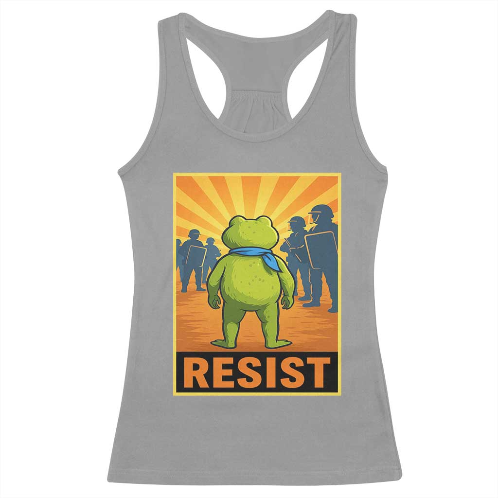 Resist Frog Graphic Racerback Tank Top Protest Stand Against Fascism TS02 Sport Gray Print Your Wear