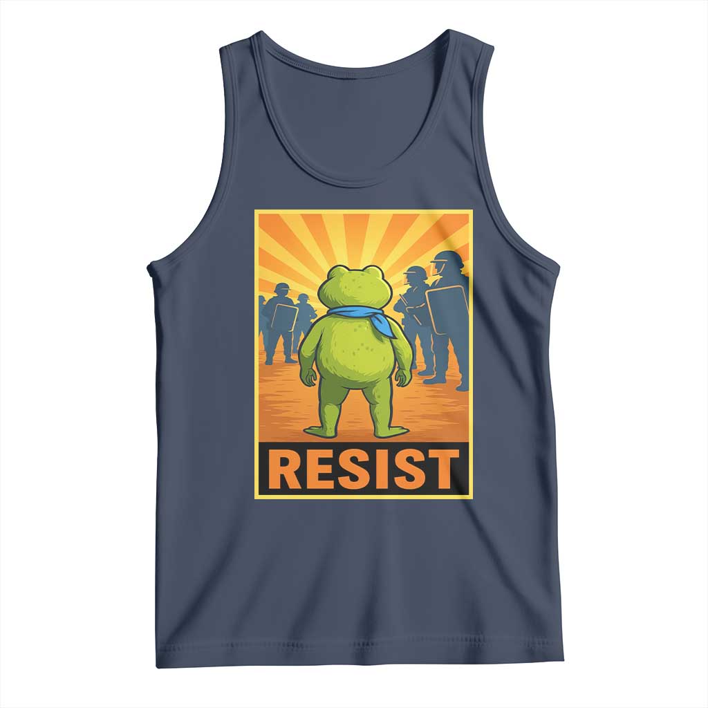 Resist Frog Graphic Tank Top Protest Stand Against Fascism TS02 Navy Print Your Wear
