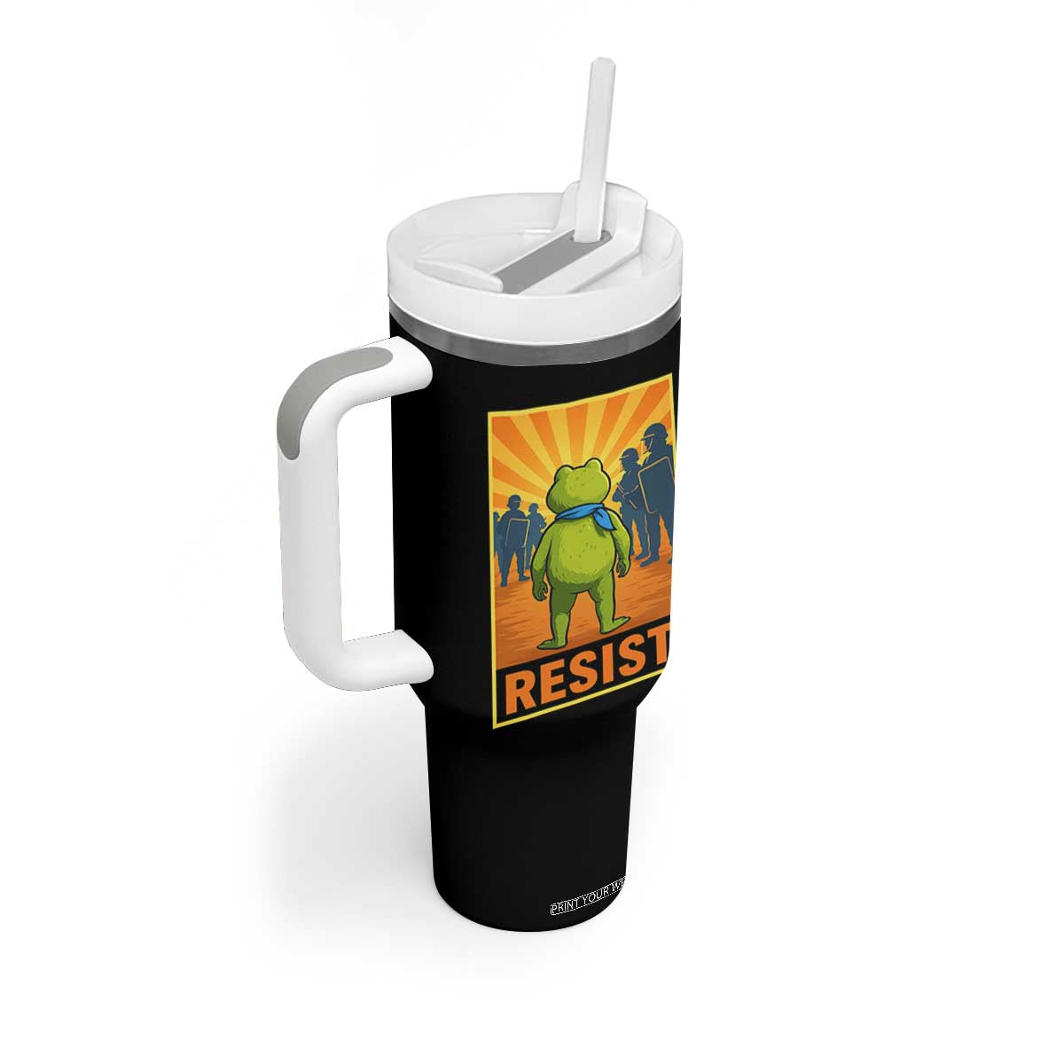 Resist Frog Graphic Tumbler With Handle Protest Stand Against Fascism TS02 Print Your Wear